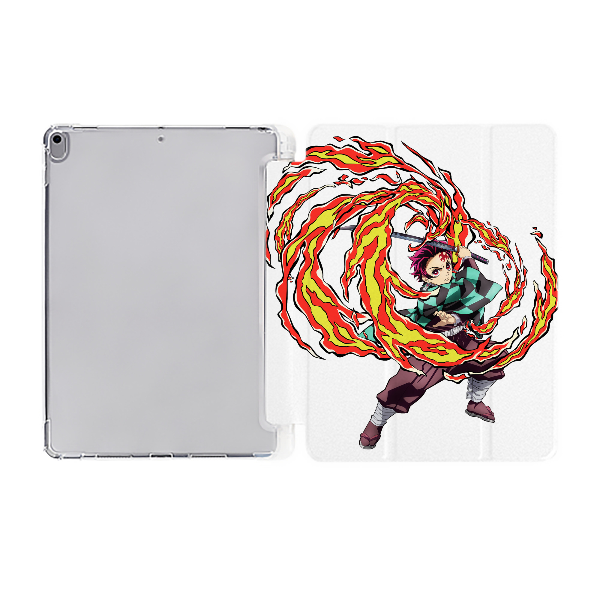 （画像用） 鬼滅の刃 竈門 炭治郎／かまど たんじろう Kamado Tanjirou IPad ケース ペン収納付き 三つ折りスタンド PUレザー×シリコン 対応機種9.5/10.5/10.9インチ